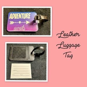 Custom Leather Luggage Tag, “Adventure Awaits” Suitcase ID Tag